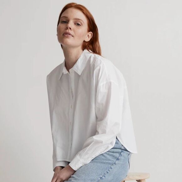 Madewell NWT Signature Poplin Hartfield Crop Shirt Cotton Size Large in Eyelet - Picture 1 of 8